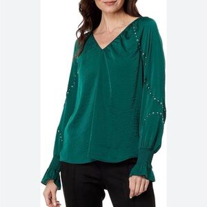 Vince Camuto Teal Blouse with Embellished Sleeves